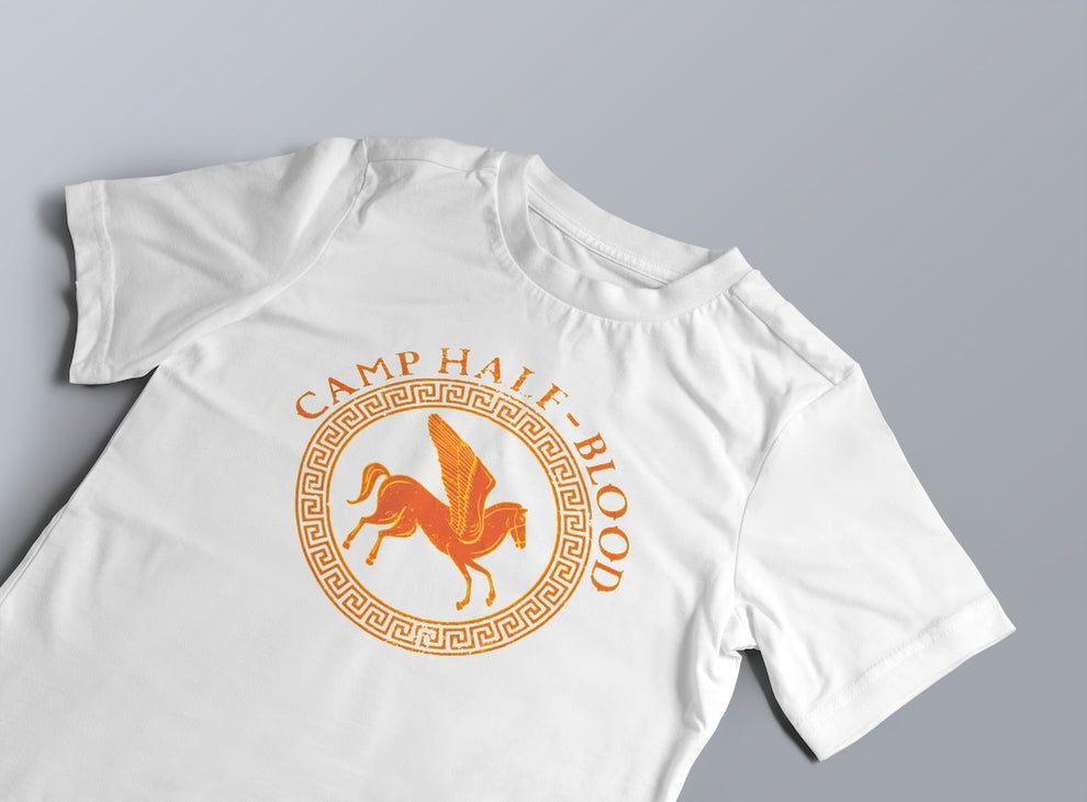 Camiseta CHB Branca e Laranja - Acampamento Meio-Sangue Estampa Oficial Disney Serigrafia
