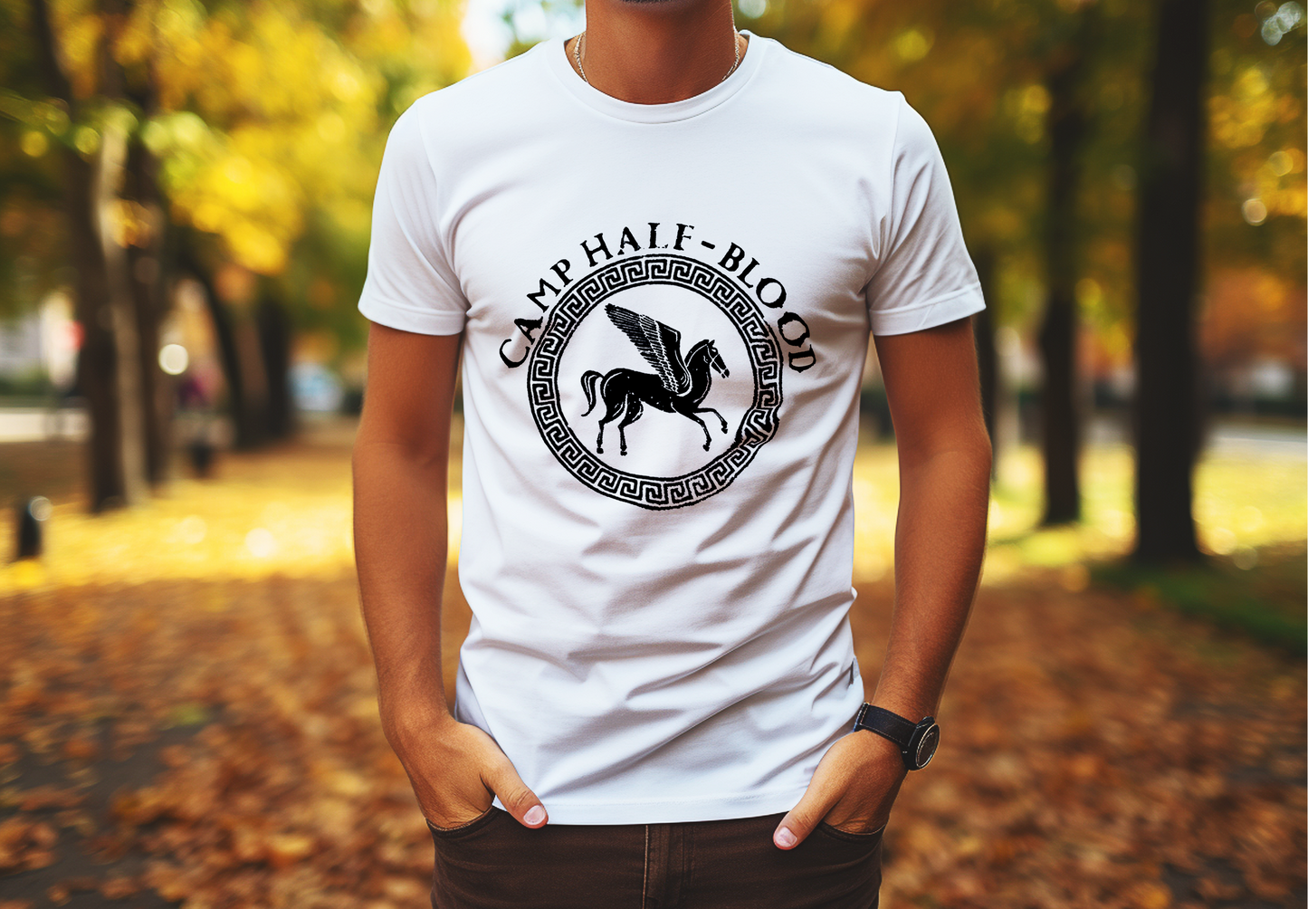 Camiseta CHB Branca e Preta - Acampamento Meio-Sangue Estampa Oficial Disney Serigrafia